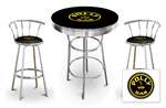New Gas Themed 3 Piece Bar Table Set Includes 2 Swivel Seat Bar Stools featuring Polly Gas Theme with Black Seat Cushion