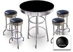 New 5 Piece Black Finish Table Top Chrome Bar Table Set with 4 Swivel Seat Bar Stools