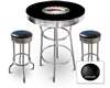 New Gasoline Themed 3 Piece Chrome Bar Table Set with 2 Stools Featuring Buffalo Gasoline Logo Theme and Seat Cushion Color