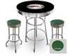 New Gasoline Themed 3 Piece Chrome Bar Table Set with 2 Stools Featuring Buffalo Gasoline Logo Theme and Seat Cushion Color