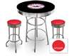 New Gasoline Themed 3 Piece Chrome Bar Table Set with 2 Stools Featuring American Gasoline Logo Theme and Seat Cushion Color