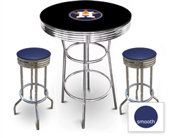 3 Piece Black Pub/Bar Table Featuring the Houston Astros MLB Team Logo Decal and 2 Blue Vinyl Covered Cushions on Swivel Stools