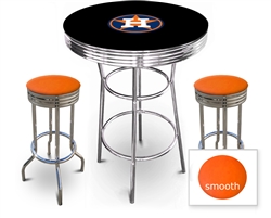 3 Piece Black Pub/Bar Table Featuring the Houston Astros MLB Team Logo Decal and 2 Orange Vinyl Covered Cushions on Swivel Stools