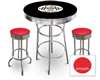 New Gasoline Themed 3 Piece Chrome Bar Table Set with 2 Stools Featuring Fat Boys Gasoline Logo Theme and Seat Cushion Color
