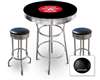 New Gasoline Themed 3 Piece Chrome Bar Table Set with 2 Stools Featuring Flying A Gasoline Logo Theme and Seat Cushion Color