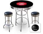 New Gasoline Themed 3 Piece Chrome Bar Table Set with 2 Stools Featuring Flying A Gasoline Logo Theme and Seat Cushion Color