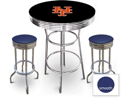 3 Piece Black Pub/Bar Table Featuring the New York Mets MLB Team Logo Decal and 2 Blue Vinyl Covered Cushions on Swivel Stools