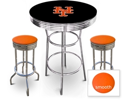 3 Piece Black Pub/Bar Table Featuring the New York Mets MLB Team Logo Decal and 2 Orange Vinyl Covered Cushions on Swivel Stools