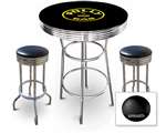 New Gasoline Themed 3 Piece Chrome Bar Table Set with 2 Stools Featuring Hot Rod Premium Logo Theme and Seat Cushion Color