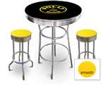 New Gasoline Themed 3 Piece Chrome Bar Table Set with 2 Stools Featuring Hot Rod Premium Logo Theme and Seat Cushion Color