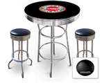 New Gasoline Themed 3 Piece Chrome Bar Table Set with 2 Stools Featuring Hot Rod Premium Logo Theme and Seat Cushion Color