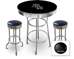 3 Piece Black Pub/Bar Table Featuring the Chicago White Sox MLB Team Logo Decal and 2 Black Vinyl Covered Cushions on Swivel Stools