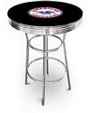 New Vintage Gasoline Themed 42" Tall Chrome Metal Bar Table with Black Table Top Featuring American Gasoline Logo Theme!