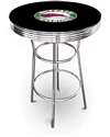 New Vintage Gasoline Themed 42" Tall Chrome Metal Bar Table with Black Table Top Featuring Buffalo Gasoline Logo Theme!