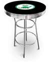 New Vintage Gasoline Themed 42" Tall Chrome Metal Bar Table with Black Table Top Featuring Dino Gasoline Logo Theme!