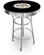 New Vintage Gasoline Themed 42" Tall Chrome Metal Bar Table with Black Table Top Featuring Fat Boys Gasoline Logo Theme!