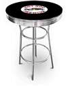 New Vintage Gasoline Themed 42" Tall Chrome Metal Bar Table with Black Table Top Featuring Hot Rod Premium Logo Theme!