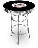 New Vintage Gasoline Themed 42" Tall Chrome Metal Bar Table with Black Table Top Featuring Hot Rod Premium Logo Theme!