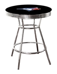 MLB Black and Chrome 42" Tall Toronto Blue Jays Team Logo Themed Bar Pub Table with a Glass Top Option