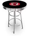 New Vintage Gasoline Themed 42" Tall Chrome Metal Bar Table with Black Table Top Featuring Mohawk Gas Logo Theme!