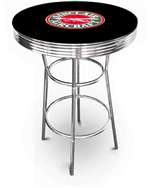 New Vintage Gasoline Themed 42" Tall Chrome Metal Bar Table with Black Table Top Featuring Sinclair Aircraft Logo Theme!