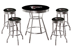 5 Piece Black Pub/Bar Table Featuring the Atlanta Falcons NFL Team Logo Decal and 4-29" Swivel Seat Colored Vinyl Covered Cushions with Team Logo Decals - Glass Top Option