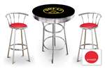 New Gasoline Themed 3 Piece Chrome Bar Table Set with 2 Stools Featuring Polly Gas Logo Theme and Seat Cushion Color