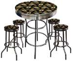 San Francisco Giants Baseball Glass Top Chrome Bar Pub Table Set With 4 Swivel Bar Stools