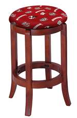 1 - 24" Tall Wood Bar Stool with a Cherry Finish Featuring a Badgers Football Team Logo Fabric Covered Swivel Seat Cushion