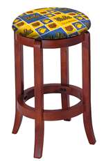 1 - 24" Tall Wood Bar Stool with a Cherry Finish Featuring a Bruins Hockey Team Logo Fabric Covered Swivel Seat Cushion