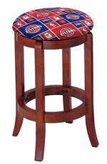 1 - 24" Tall Wood Bar Stool with a Cherry Finish Featuring a Pistons Basketball Team Logo Fabric Covered Swivel Seat Cushion