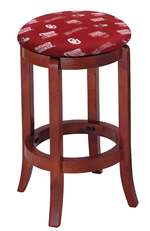 1 - 24" Tall Wood Bar Stool with a Cherry Finish Featuring a Sooners Football Team Logo Fabric Covered Swivel Seat Cushion