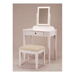 Contemporary White Finish Vanity With Mirror & Bench vanity bedroom bed room girls contemporary modern  bench table stool