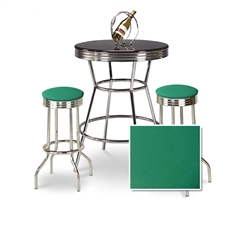 3 Piece Black / Chrome Bar Table & 2 Chrome Finish Everglade Vinyl Seat Barstools