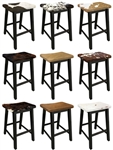 1 - 29" Tall Modern Angled Solid Wood Comfortable Bar/Game Room/Kitchen Bar Stool with an Authentic Cowhide Covered Seat Cushion