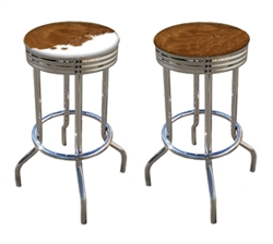 New Cowhide Rawhide Cowboy Barstools Brown and White Set of 2