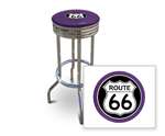 New 29" Tall Chrome Swivel Seat Bar Stool featuring Route 66 Theme with Purple Seat Cushion