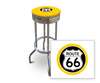 New 29" Tall Chrome Swivel Seat Bar Stool featuring Route 66 Theme with Yellow Seat Cushion