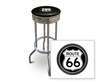 New 29" Tall Chrome Swivel Seat Bar Stool featuring Route 66 Theme with Black Seat Cushion