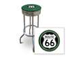 New 29" Tall Chrome Swivel Seat Bar Stool featuring Route 66 Theme with Green Seat Cushion