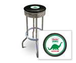 New 29" Tall Chrome Swivel Seat Bar Stool featuring Dino Gas Theme with Black Seat Cushion