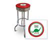 New 29" Tall Chrome Swivel Seat Bar Stool featuring Dino Gas Theme with Red Seat Cushion