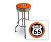 New 24" Tall Chrome Swivel Seat Bar Stool featuring Route 66 Theme with Orange Seat Cushion