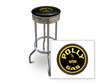 New 24" Tall Chrome Swivel Seat Bar Stool featuring Polly Gas Theme with Black Seat Cushion