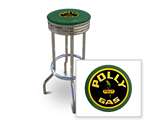 New 24" Tall Chrome Swivel Seat Bar Stool featuring Polly Gas Theme with Green Seat Cushion