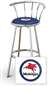 New 24" Tall Chrome Swivel Seat Bar Stool featuring Mobil Gas Theme with Blue Seat Cushion