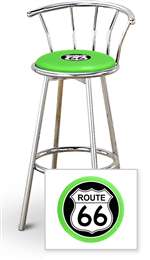 New 24" Tall Chrome Swivel Seat Bar Stool featuring Route 66 Theme with Bright Seat Cushion