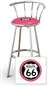 New 24" Tall Chrome Swivel Seat Bar Stool featuring Route 66 Theme with Hot Pink Seat Cushion