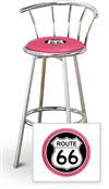 New 24" Tall Chrome Swivel Seat Bar Stool featuring Route 66 Theme with Hot Pink Seat Cushion