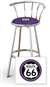 New 24" Tall Chrome Swivel Seat Bar Stool featuring Route 66 Theme with Purple Seat Cushion